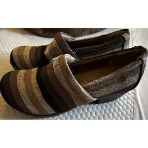BOC Born Concept Nadiyya Striped CLOGS Ladies 9 M Brown Tan Linen Mules Shoes A7